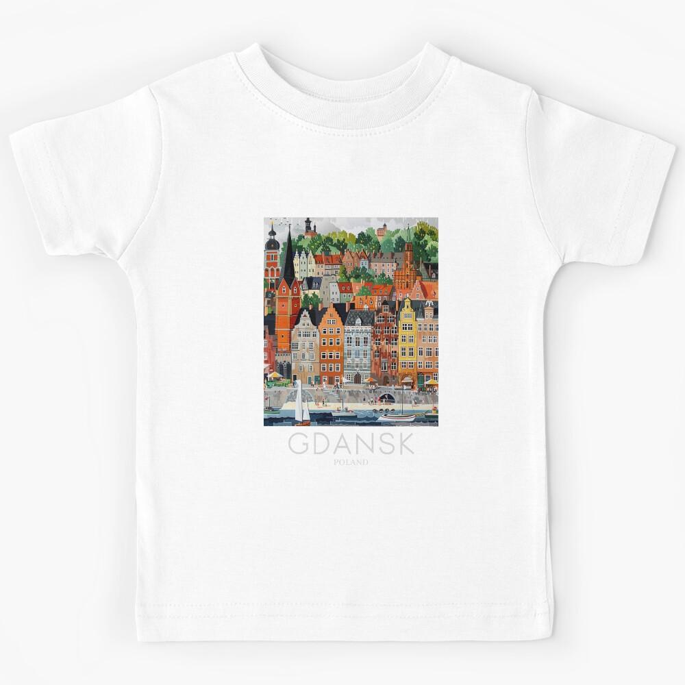 A Pop Art Travel Print of Gdansk - Poland Kids T-Shirt 150