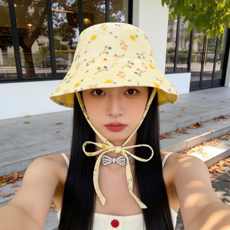 Pastoral Style Sweet Floral Bucket Hat Travel Vocation Women Summer Double-Sided Sun Hat жёлтый