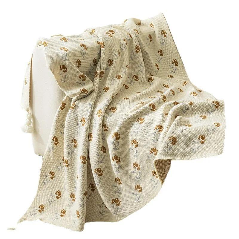 Modern Simple Knitted Blanket Throm Flowers Autumn and Winter Warm Nap Air Conditioning Blanket Bed Luxury Multi-Use