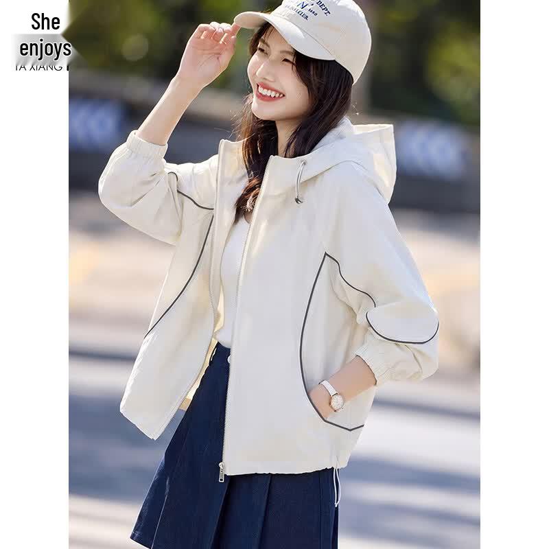 Women s Hooded Thin Casual Jacket L белый