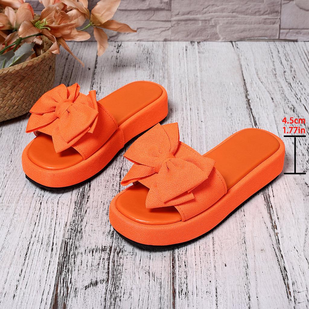Foreign Trade Large Size Muffin Thick-bottomed Slippers Women's 2025 Fashion Outer Wear One-word Drag Bow Cool Slippers Spot