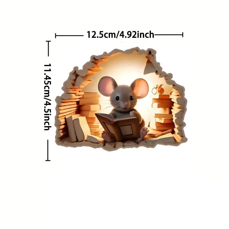 1ks PVC samolepka na stěnu Čtecí myši, samolepicí samolepicí vodotěsná vinylová samolepka se zvířecím vzorem.