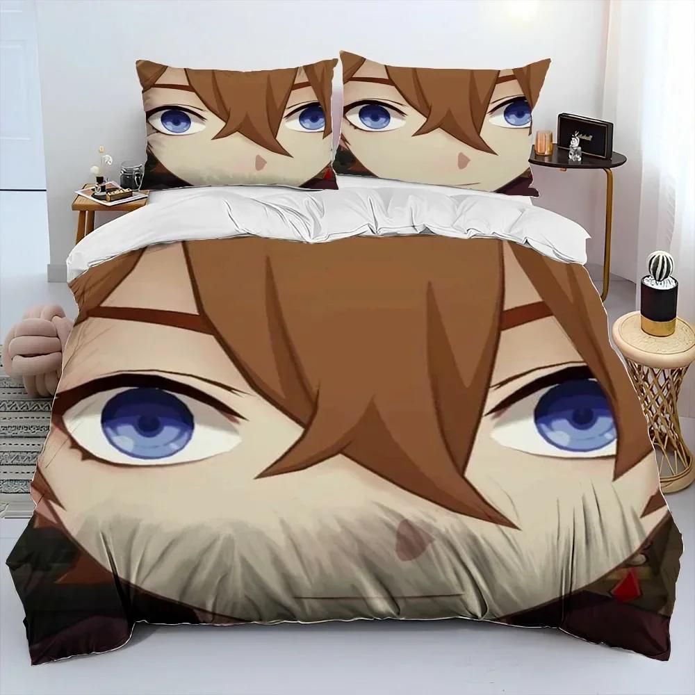 Genshin Impact Game Gamer Cartoon Comforter Bedding Set Printed Duvet Cover Pillowcase Single Double Queen Super King Size Sets