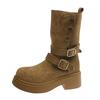 2025 New Retro Matte Two-wear Short Boots Western Cowboy Boots Women's Autumn and Winter New Flat-bottomed Round-head Martin Boots
