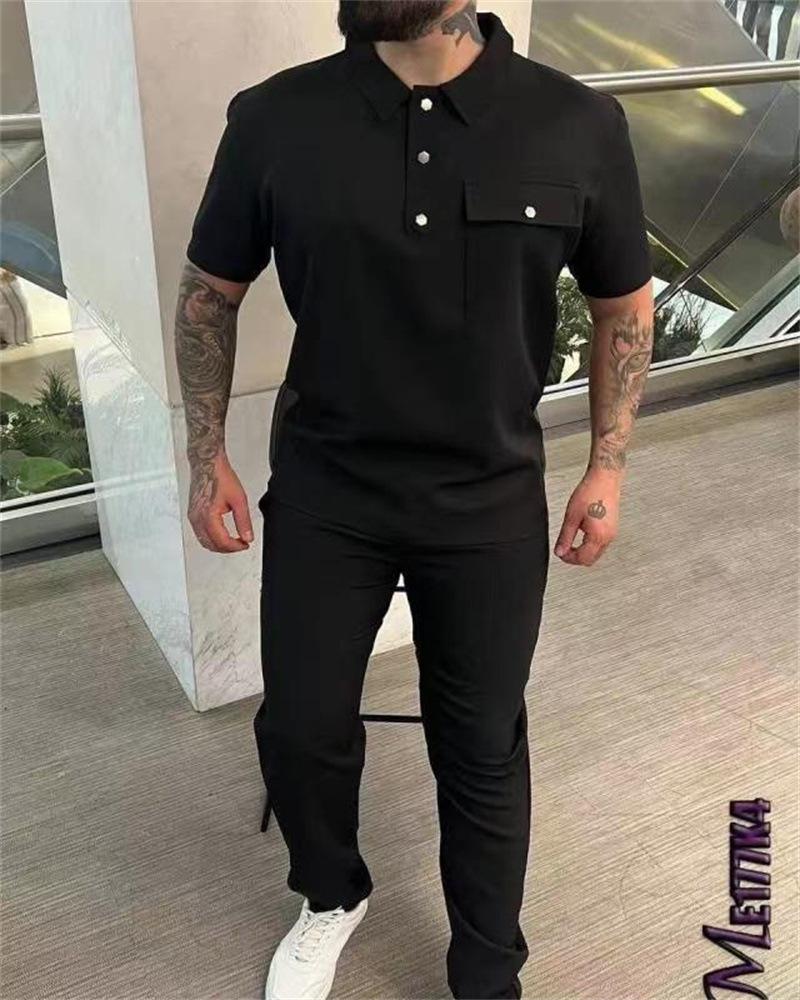 2023 European & American Men's Polo Shirt + Long Pants Sports Set - Spring/Autumn Casual Style
