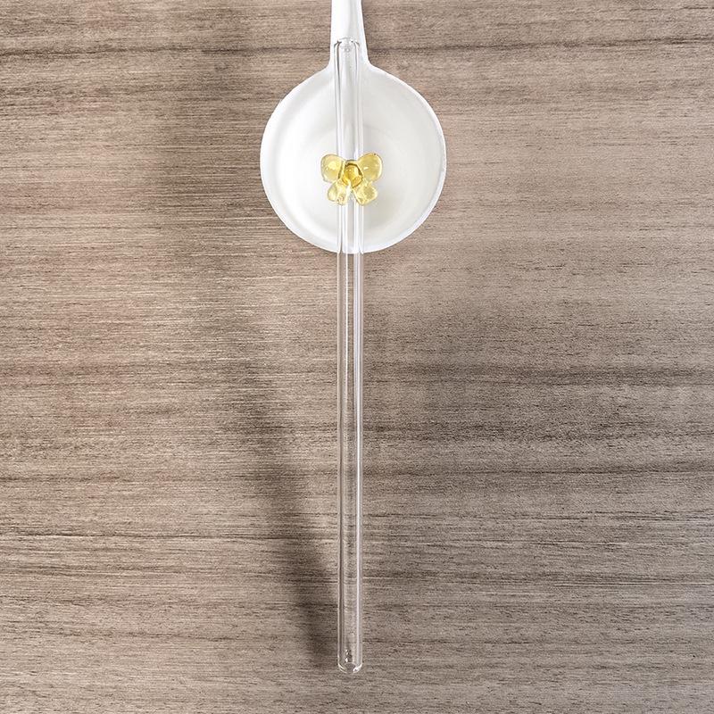 Transparent Bent Butterfly Glass Straw for Juice & Milk - High Temperature Resistant Stirrer