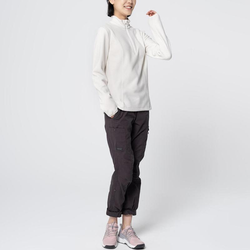 DECATHLON QUECHUA MH100 Mountain Hiking Plus Fleece Jacket Women's Moonrock Grey/Beige White