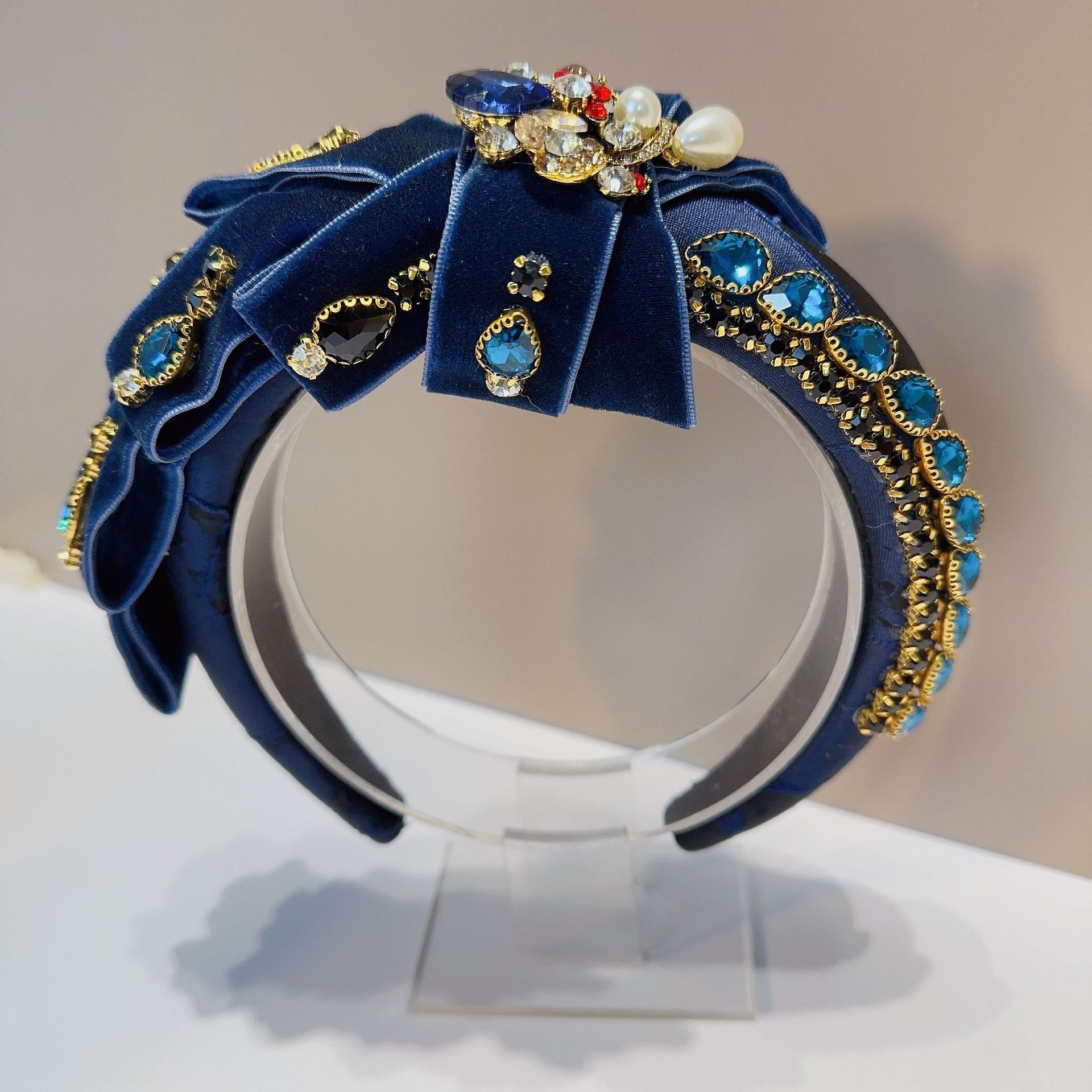 

Роскошные повязки на голову из бархатной ленты с полным бриллиантовым покрытием, модные аксессуары для волос, женская барочная губчатая повязка на голову, обруч для волос, головной убор для женщин