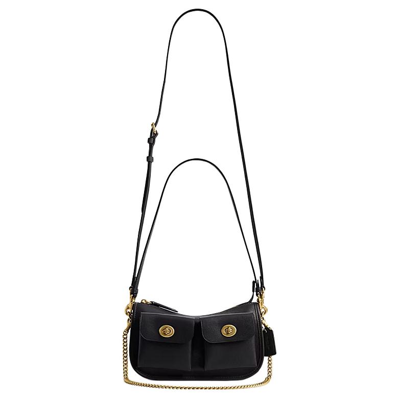 Coach Borsa a tracolla Waverly 24 con chiusura a doppio giro in pelle a grana naturale, taglia media da donna, colore nero CDZ20-B4BK