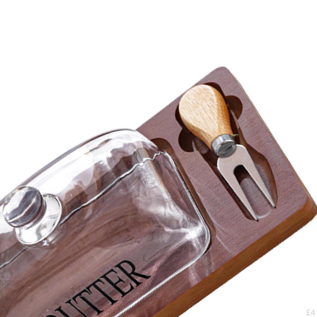 Butter Storage Box with Clear Lid Tray Dish for Refrigerator Rectangle Wood