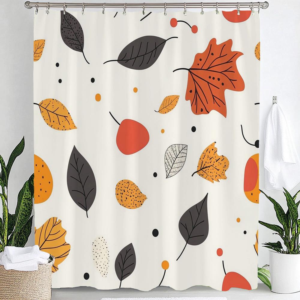

1Pc Autumn Leaf Print Polyester Shower Curtain Bathroom Decoration Curtain,Hanging Curtain With Hooks Machine Washable W60H190(CM)-1 Pcs
