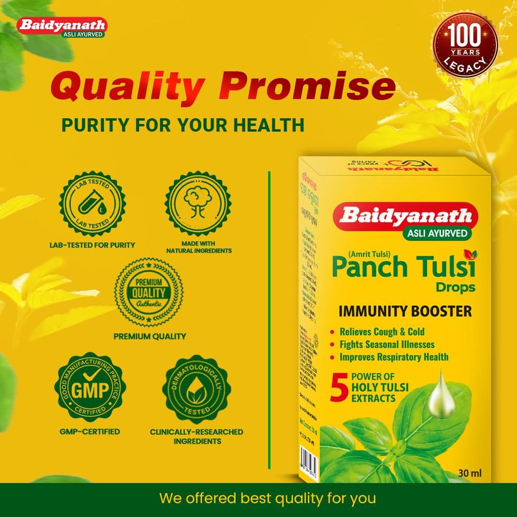 Baidyanath Panch Tulsi Drops 30 ml | Herbal Immunity Booster With 5 Tulsi Extracts | Natural Antioxidant Support For Daily Wellness
