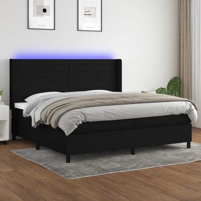 VidaXL Slat Bed Base with Mattress and LED, Upholstered Bed with Headboard, Double Bed, Adult Bedroom Bed, 3138423