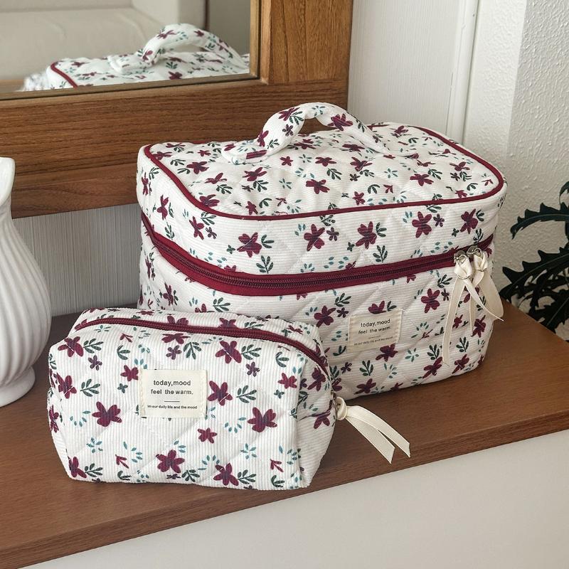 Trendy Sweet Flower Corduroy Cosmetic Handbag Ladies Makeup Bag Large Capacity Storage Bag Travel Toiletry Pouch For Women Gifts