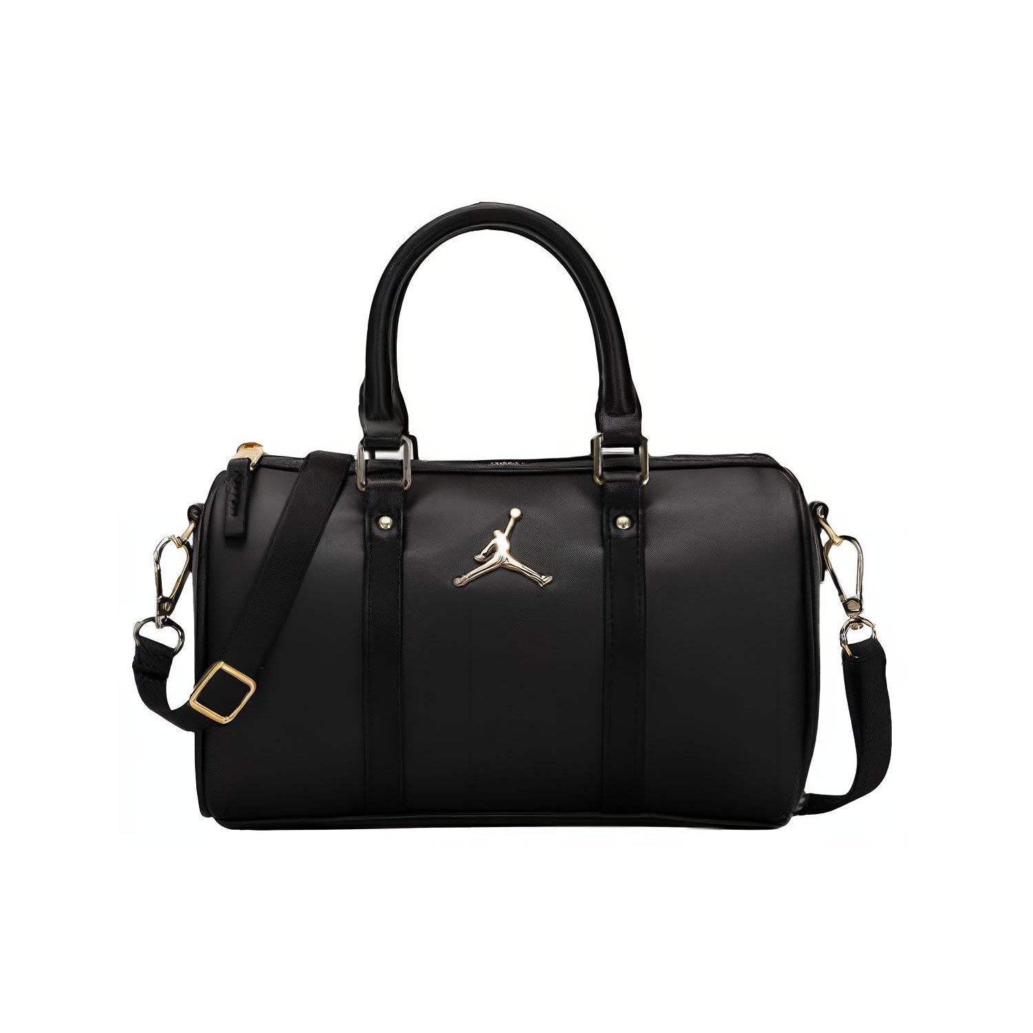 Jordan Metal Airman Logo Leather Polyester Boston Bag Unisex Handbags Black DR5595-010 Black