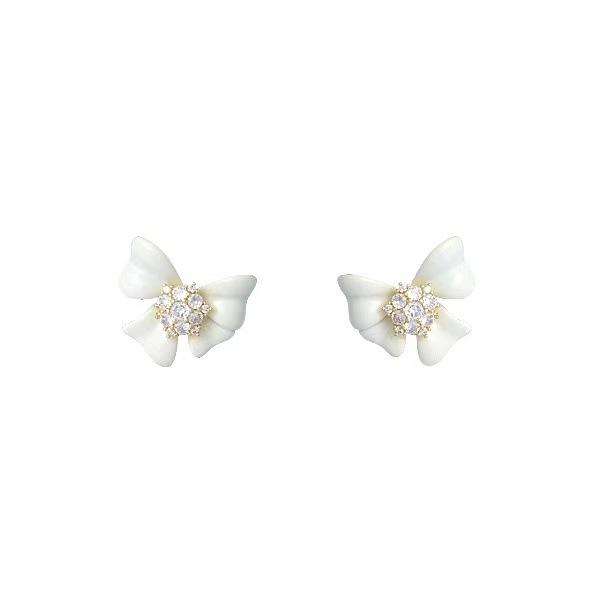 French Gentle and Sweet White Bow Stud Earrings Women's Light Luxury Earrings Ears