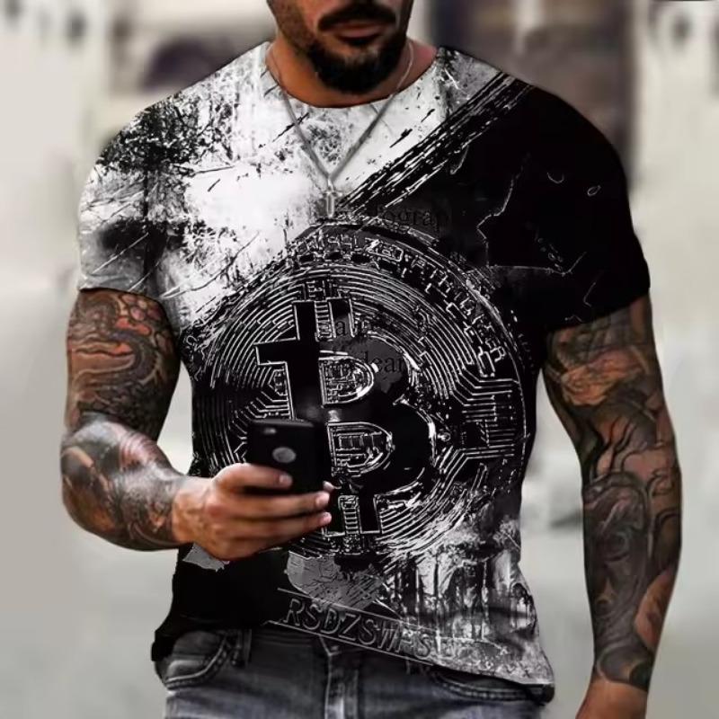 

Футболки весна-лето мужские с круглым вырезом и короткими рукавами с принтом Bitcoin 3D Футболка уличный тренд свободный топ 6XL