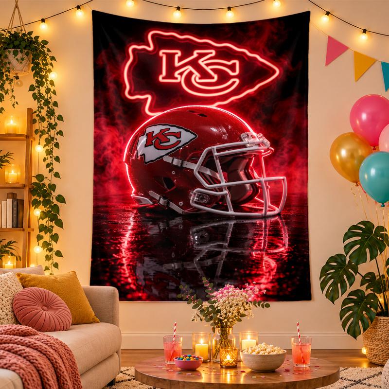 Polyester Wandteppich mit Kansas City Chiefs Design, Dekorative Hängedeko für Schlafzimmer Wohnzimmer Studentenwohnheim