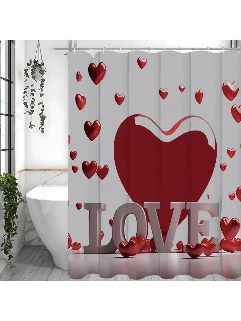 

Valentine S Day Red Love Love Shower Curtain, Bathroom Decorative Shower Curtain, Waterproof Shower Curtain With Hooks W60H190(CM)-1 Pcs