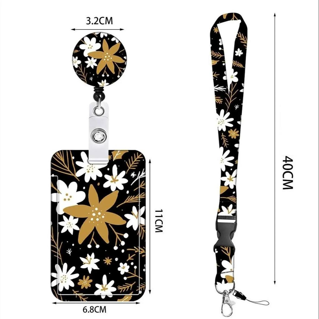Mitarbeiter-Ausweishalter mit ausziehbarem langen Lanyard und Abzeichen-Rolle Blume ID-Kreditkartenhalter Hülle für Frau Handy-Seil