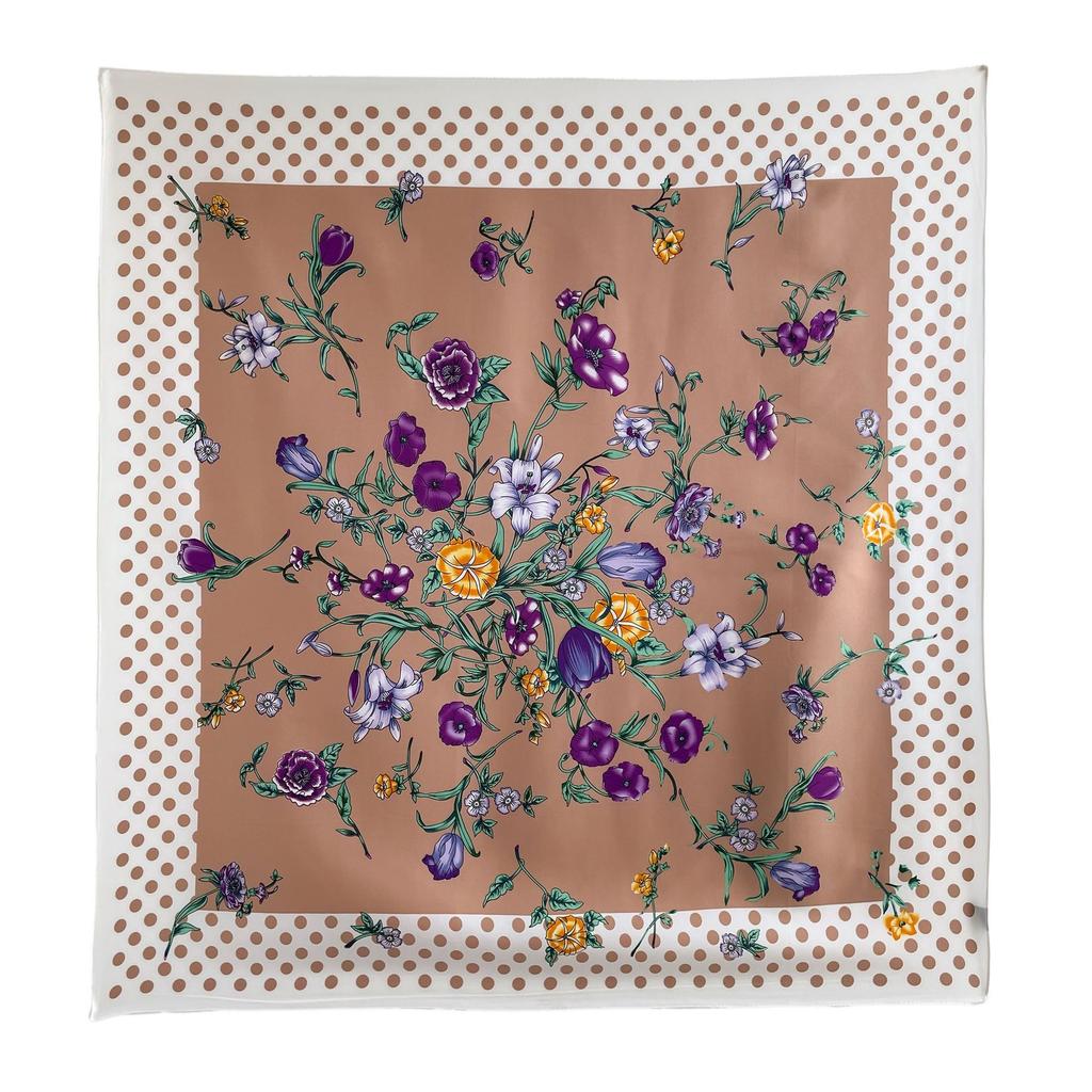 Headscarf Printed Twill Silk Large Square Scarf Small Fragrant Silk Scarf Women'S Anti-Sun Scarf Decorative Scarf Shawl 90Cm