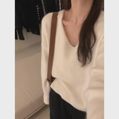 Korean V-Neck Knit Sweater Pullover - Casual, Soft, Layered Inner Wear