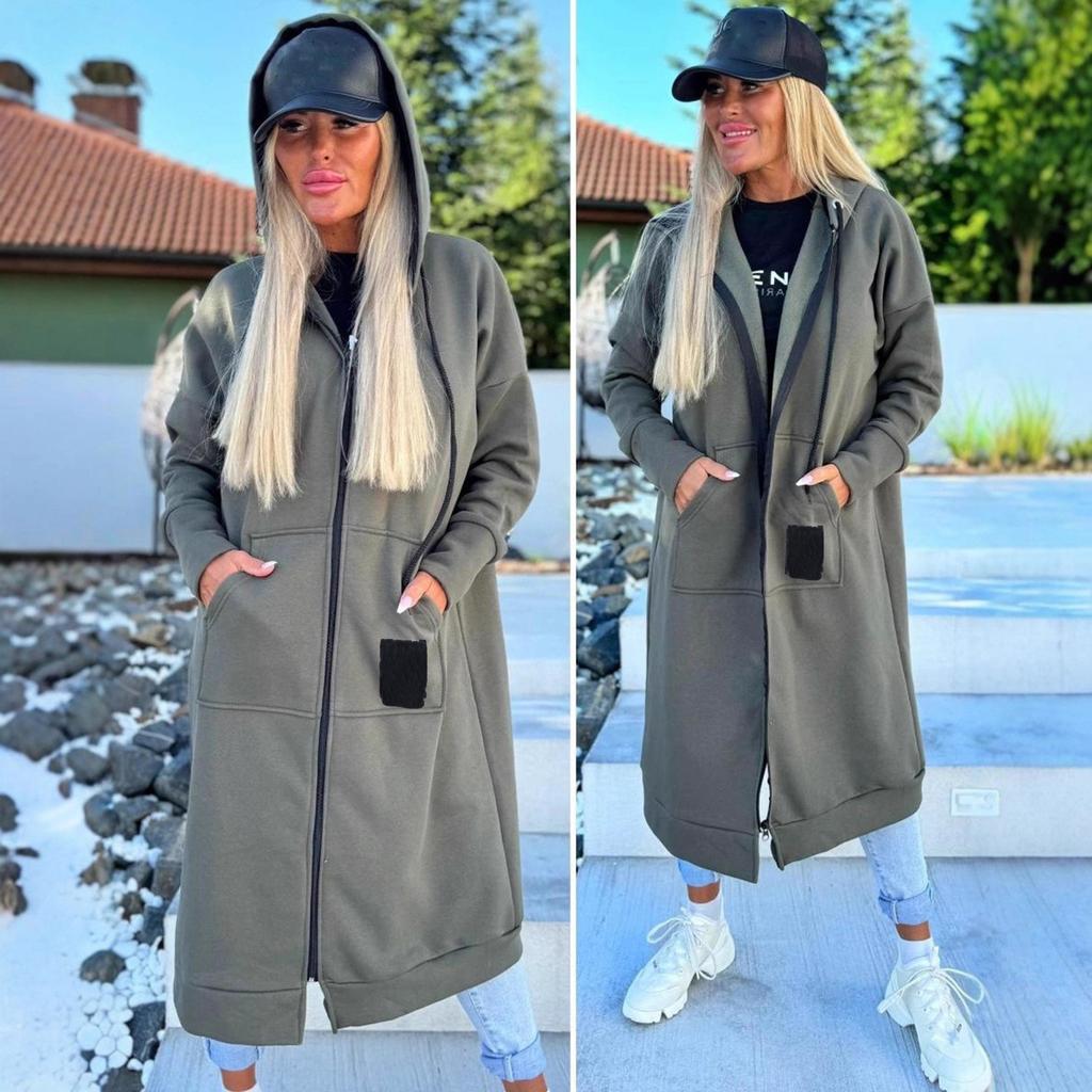 Women's Fashion Jacket Casual Solid-color Long-sleeved Cardigan Hoodie Long Coat