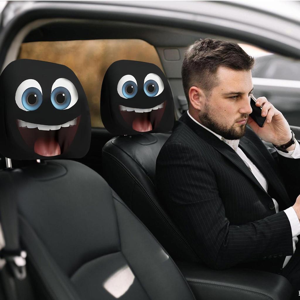 1 pair Seat Head Rest Protectors for Car Elastic Funny Cartoon Car Headrest Covers Big Eyes Design - Car Interior Accessories