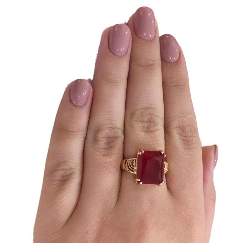 Russian Purple Gold Ruby Ring Fashion Luxury Rose Gold Plated Square Red Stone Ring Women
