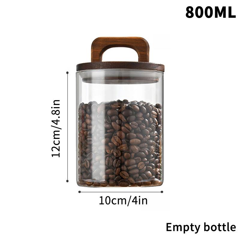 Деревянная крышка Стеклянная банка Герметичный контейнер для хранения продуктов Чай Кофе Бобы Кухонные бутылки Банка Запечатанный молотый Кофейная банка 800ML