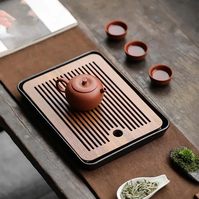 Traditional Ceramics Round Tea Tray Water Storage Household Trays Decorative Bamboo Tea Board Chinese Tea Set Accessories