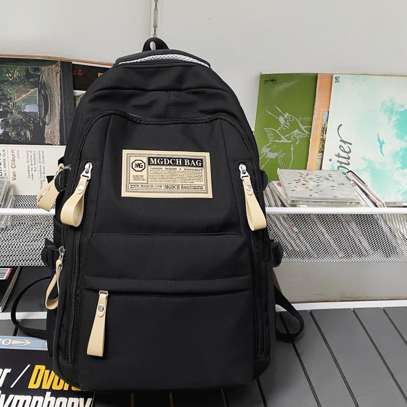 

Large Capaci Bag Casual High School Students Trendy Oulder Bags Nyl Fabric Zipper Closure Pure Color Design for Youth Use чёрный