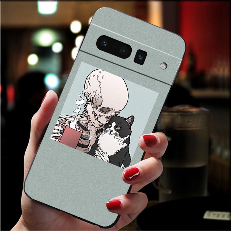 Skelett Katze Handyhülle für Google Pixel 10 9 Pro XL 9A 8 7 6 Pro Pixel 8A 7A 6A Pixel 8 7 6 5 Funda