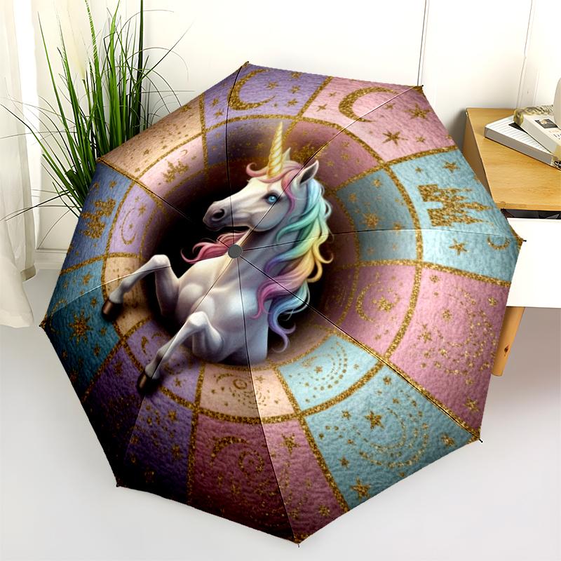 1 ks automatický skládací deštník - kreslený vzor, přenosný a skládací design s 8 žebry, vánoční narozeninové dárky