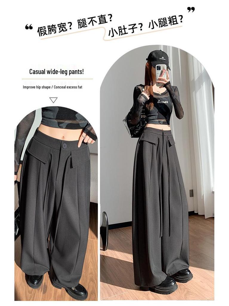 Women's Spring 2026 High-Waisted Lace-Up Wide-Leg Pants - Slimming, Casual, Floor-Length Scythe Style