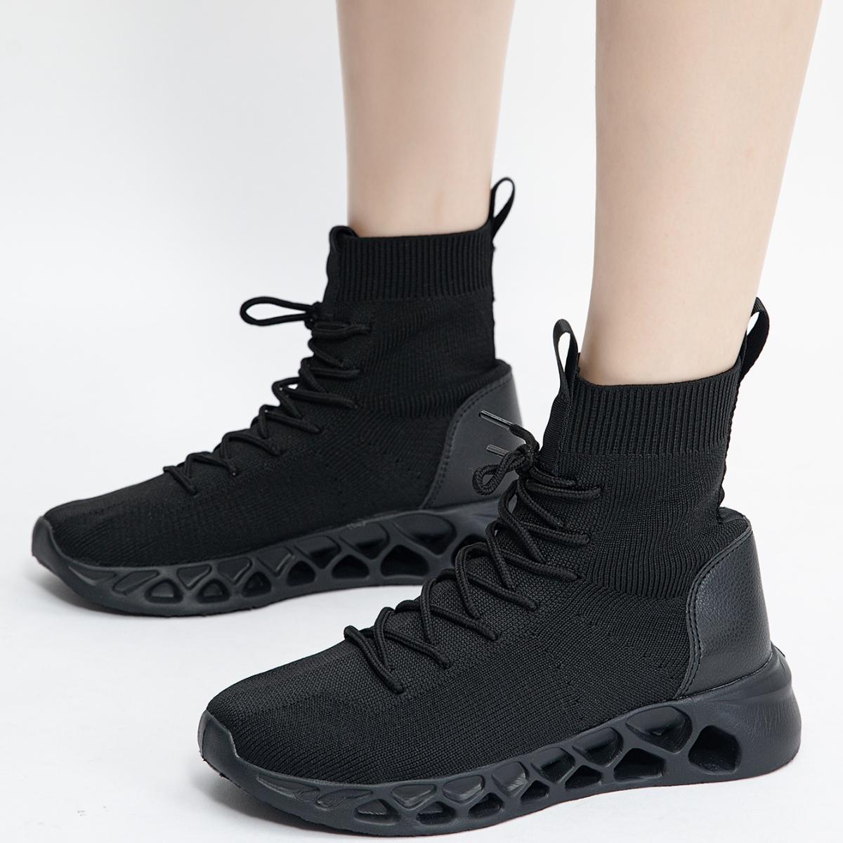 

TUINANLE/женские кроссовки, высокие туфли, сетчатые дышащие кроссовки для ходьбы, легкая обувь 36 чёрный