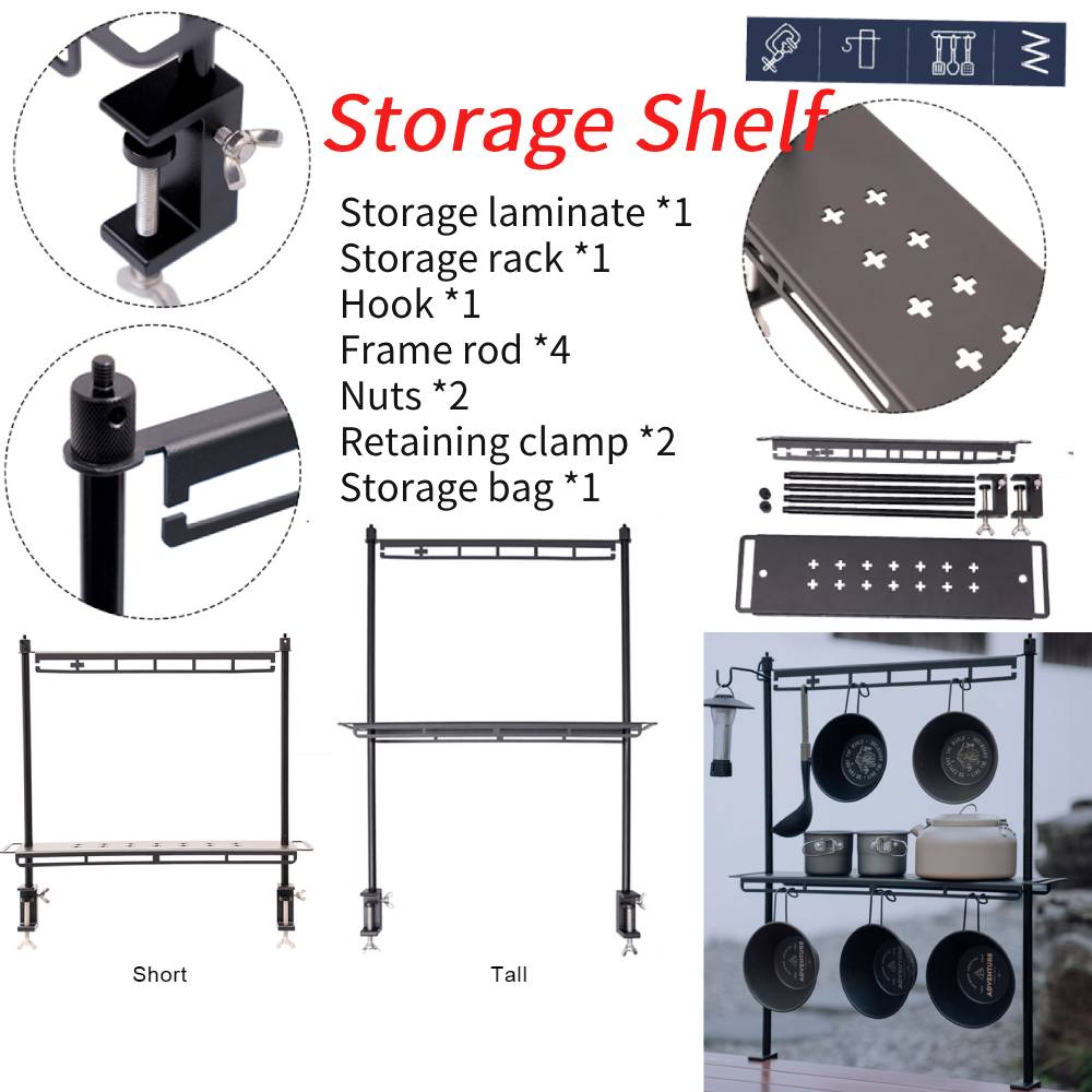 Utomhus Aluminiumhylla Hopfällbar Flerlagershylla Camping Bärbar Skrivbords Dubbellagershylla Klädhängare Camping