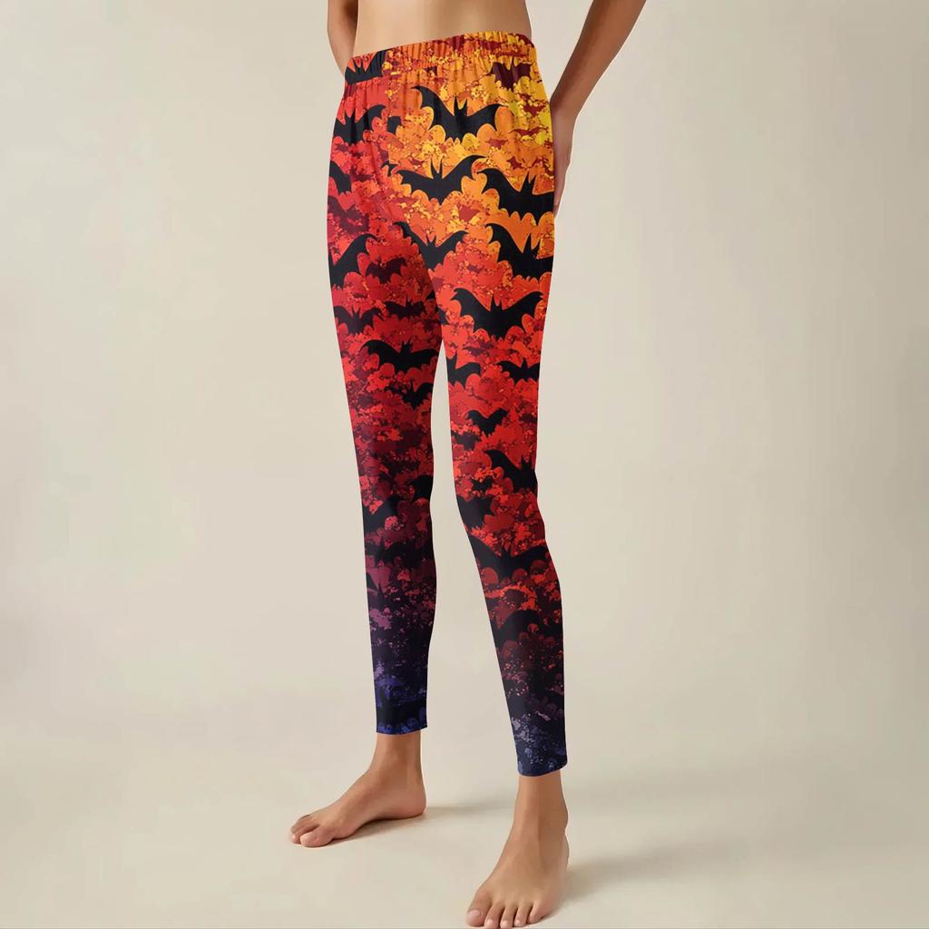 Damesbukser Halloween-trykte stretchy myke underdeler avslappede hjemmesovebukser