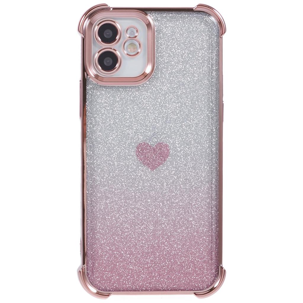 For iPhone 11 Drop Protection Cell Phone Case Heart Pattern TPU Glittery Powder Phone Cover