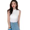 Women Solid Color Half Turtleneck Tshirt Slim Knitted Sleeveless Summer Tee Shirt
