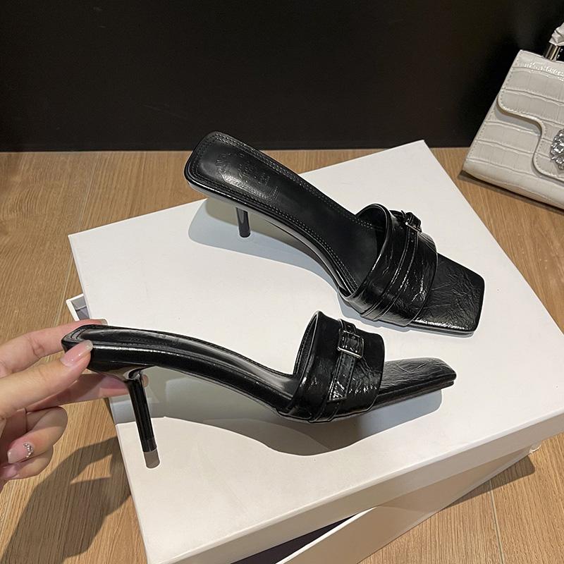 Fashion Bailamos 2025 Spring New Women Slipper Fashion Narrow Band Ladies Elegant Sandal Shoes Thin High Heel Dress Slip On Flip Flop