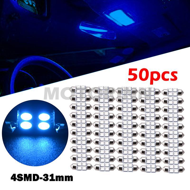 50X Ice Blue 31mm 4-SMD 5050 Car Working Bulbs Interior Festoon LED Light Lamp W