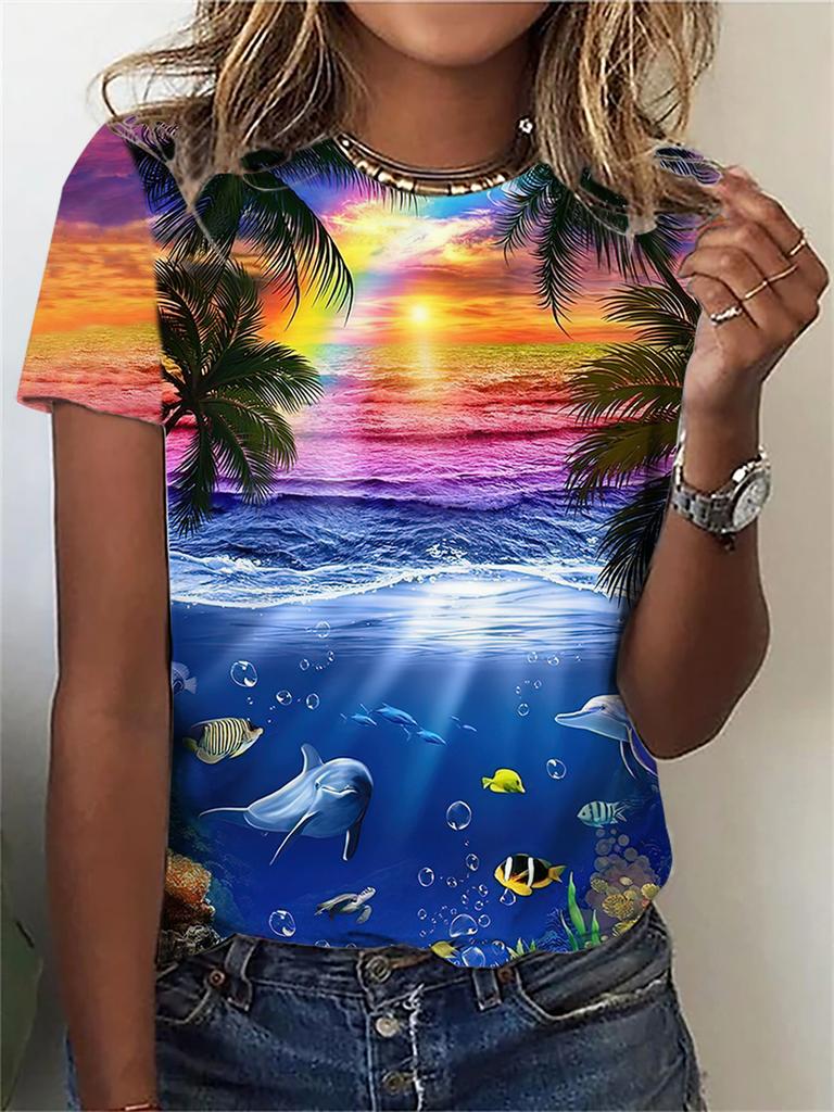 Léto Krásná Krajina Trička s 3D tiskem Ženy Streetwear Neformální Móda Y2k Tričko s krátkým rukávem Tričko s výstřihem do O Trička Topy Oblečení