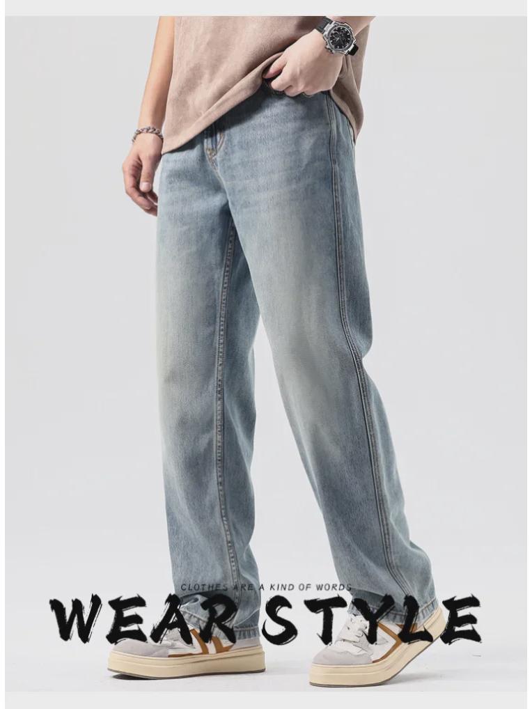 Men's Elastic Loose Straight Wide-Leg Jeans - Large Size Casual Spring/Summer Trendy Pants