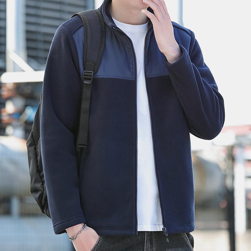 Men's Thickened Fleece Hoodie Jacket, Stand Collar, Casual Outdoor Warm Cardigan 7035