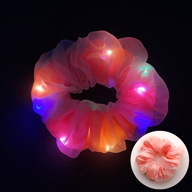 LED Işıklı Parlak Saten Noel Saç Tokası - Amerikan ve Avrupa Stilleri için Kalın Bağırsak Scrunchie Saç Aksesuarı