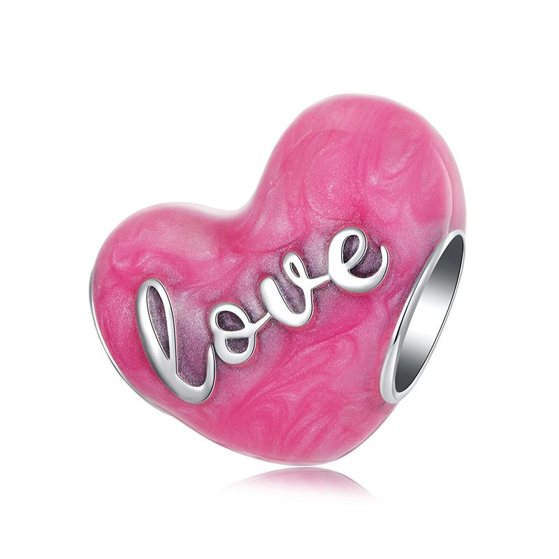 WOSTU 925 Silver Pink Love Heart Charms Bead Infinite Love Pendant Fit Bracelet Valentine Jewelry Mother's Day Gift