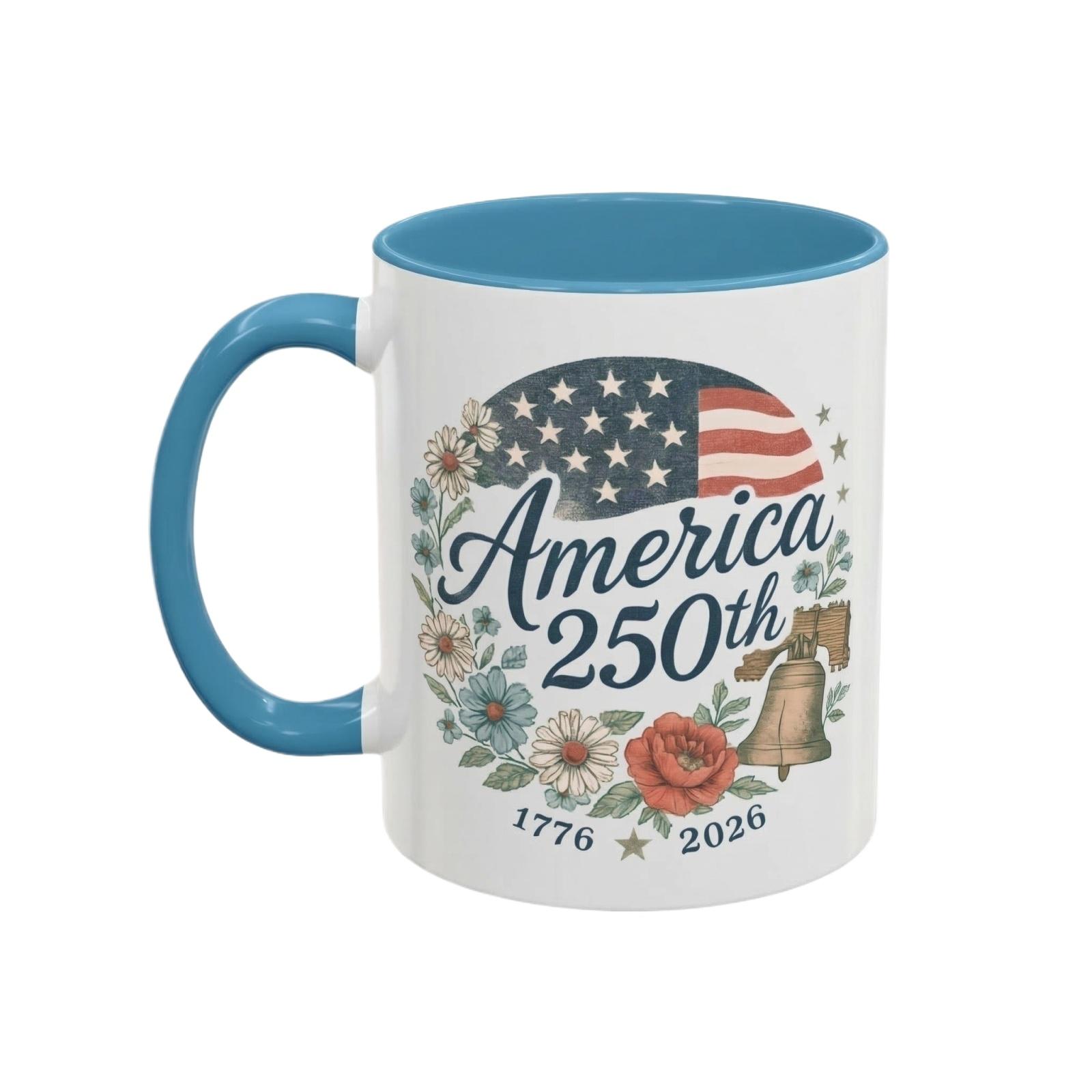 

250th Anniversary Coffee Mug: Patriotic Floral Design One Size светло-синий