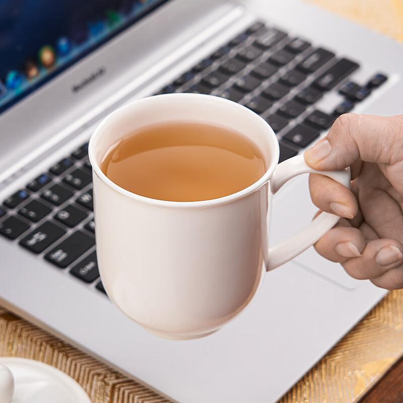 Youlaifu Ceramic Tea Cup with Lid Pure White Bone China Office Meeting Mug 400ml Custom Printed