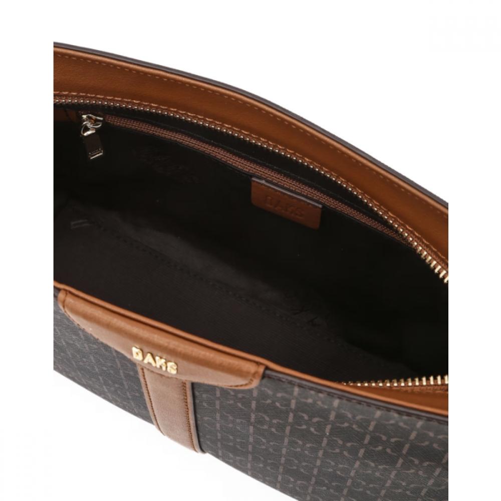 Daks Brown Leather Shoulder Bag With Logo Decoration Dcba6f867w3